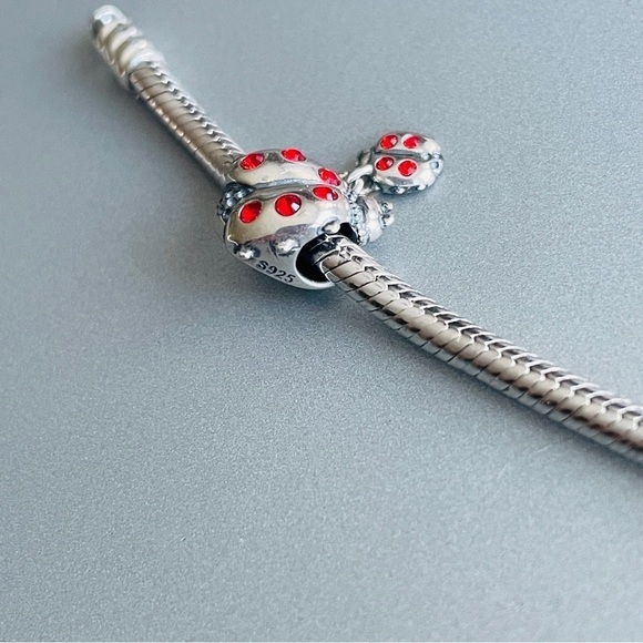 Ladybird Bug & Dangle Baby Swarovski Crystals Sterling Silver Charm Bead - Picture 8 of 13